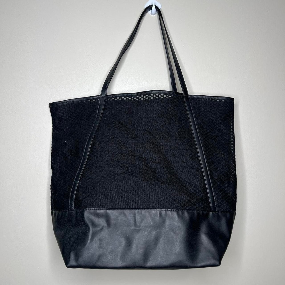 Victoria's Secret Black Mesh Tote Bag Y2K Pink Logo Shoulder Bag |Travel Gym - Picture 3 of 4